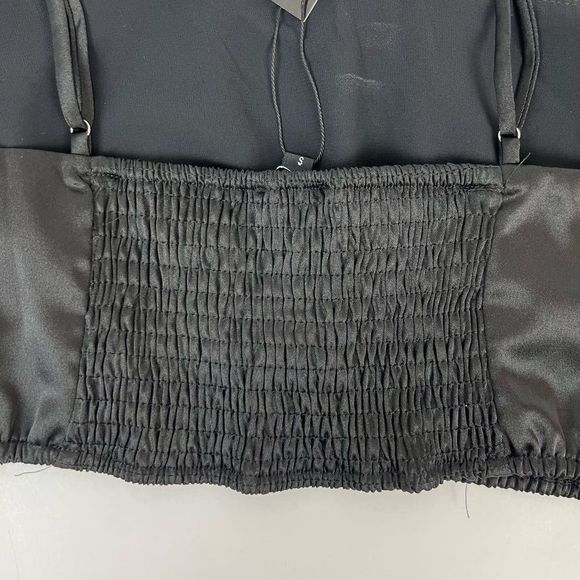 NWOT Paper Moon NWT Black Satin Two Piece Crop Top Set Womens Size Small - Picture 8 of 16